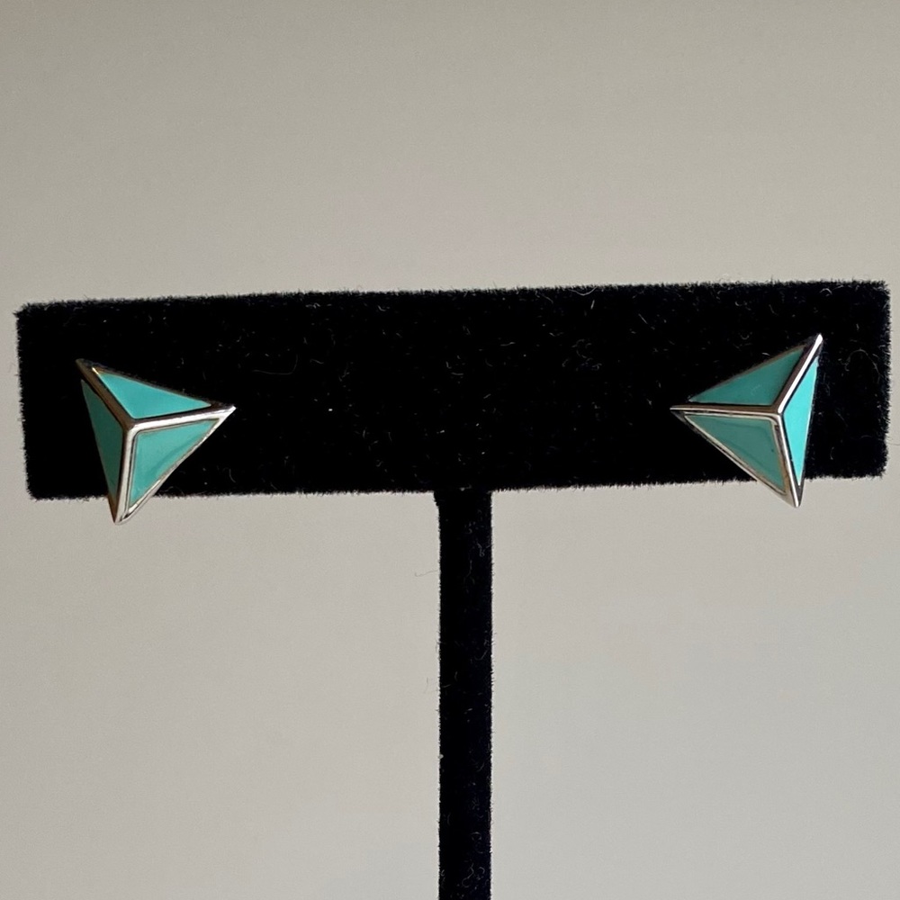 Turquoise Enamel Geometric Statement Stud Earrings - image 3